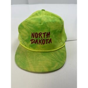Vintage North Dakota Adjustable Hat Neon Green Tie Dyed